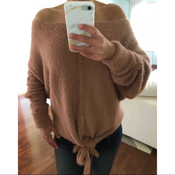 🆕 So Fuzzy Mauve Dolman Front Tie Sweater - Picture 2 of 7